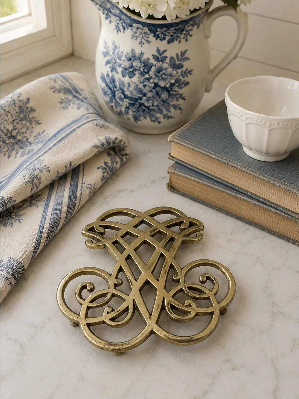 Vintage Virginia Metalcrafters William & Mary Brass Trivet